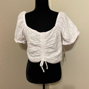 White eyelet crop top